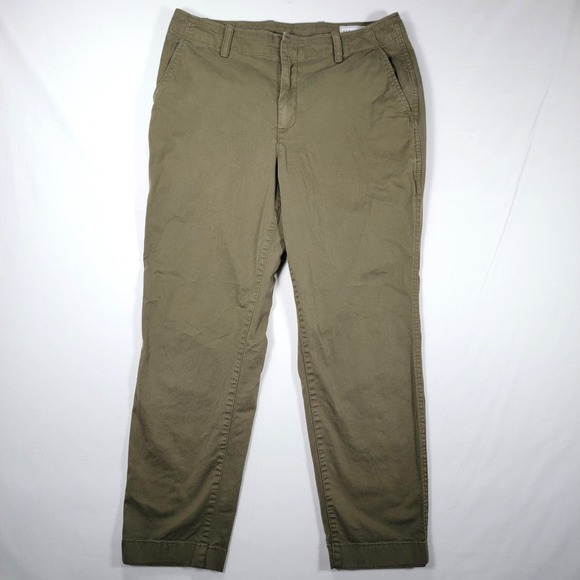 GAP Downtown Khaki Pants Womens 12 Army Green Chino Stretch Casual Tapered Ankle - Picture 1 of 16